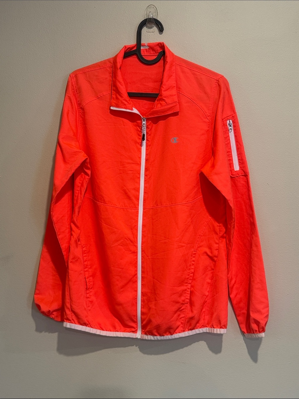 Champion Neon Orange Full-Zip Windbreaker Jacket Ready Run Walk Everyday Wear